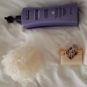 Bath set combo - preloved shampoo, new loofah & one new oatmeal/honey bar soap